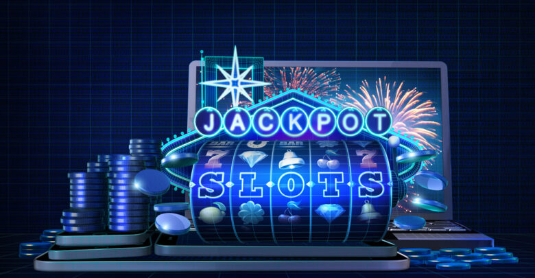 Abstract gambling concept image for online casinos offering for play slot games with progressive jackpots feature. 3D illustration showing, in wireframe style, casino game elements